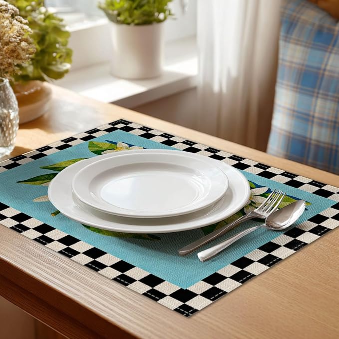HOMETITUTE Placemats Set of 4 12x18 inch Lemon Pattern Spring Table Mats for Dining Table Linen Placemats Farmhouse Decorations Kitchen Decor Desk Mat for Outdoor Home Party Kitchen Seasonal Dining