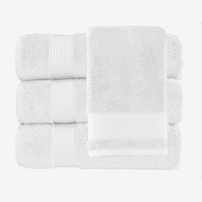 Classic Turkish Towels CTT - Premium 4 Piece Bath Towel Set, Made with 100% Turkish Cotton, Quick Drying, Highly Absorbent & Comfy Towels for Spa & Hotel | 30"x54" (White)
