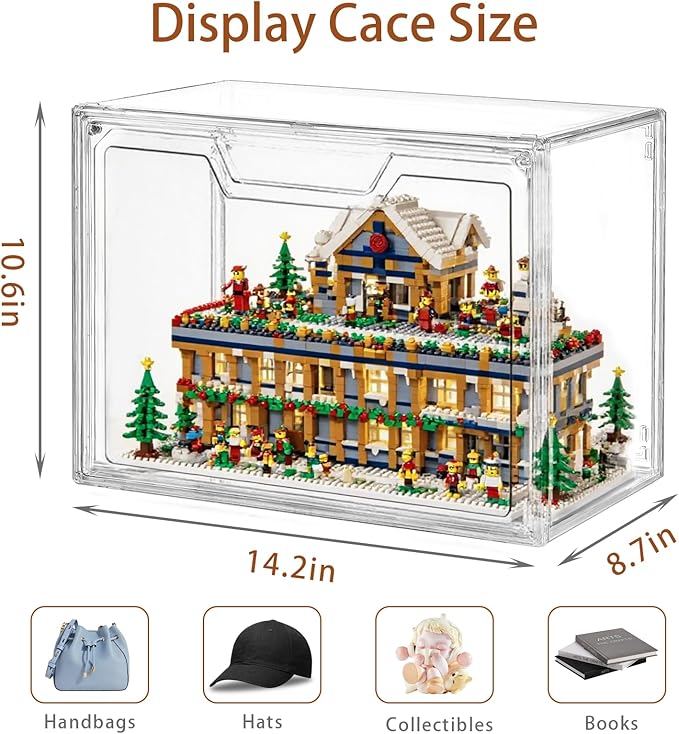 Freebat Stackable Storage Bins, Clear Acrylic Display Case, 5-Pack Acrylic Boxes with Lids, Clear Storage Containers Storage for Handbags, Collectibles & Figures
