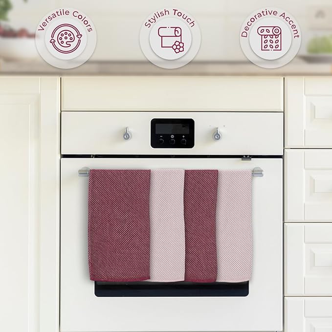 Ossano Cute Kitchen Towels - 4 Pack, (20" x 30") - Elegant & Pretty - Versatile as, Cute Hand Towels, Decorative Kitchen Towel, Dishcloths, Pretty Dish Towel, Burgundy and Powder Pink