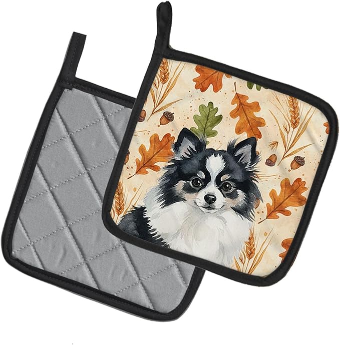 Caroline's Treasures Black and White Pomeranian Heirloom Fall Pair of Pot Holders Pair 7.5x7.5 Quilted Insulated Hot Pads Decorative Kitchen Gift Made in USA