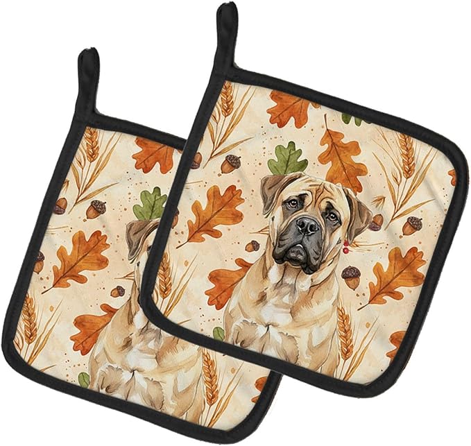 Caroline's Treasures Bullmastiff Heirloom Fall Pair of Pot Holders Pair 7.5x7.5 Quilted Insulated Hot Pads Decorative Kitchen Gift Made in USA