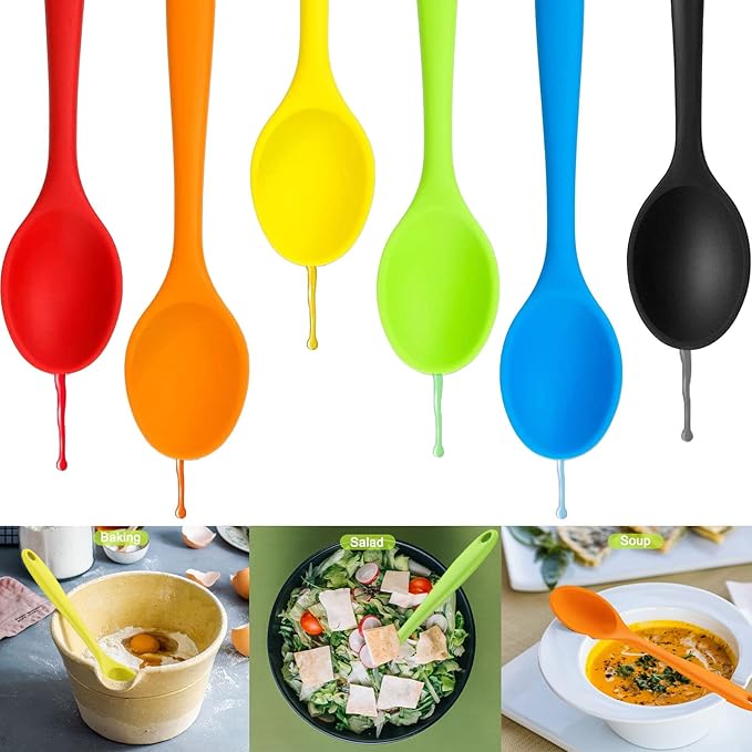 Beieverluck 12 Pack Large Silicone Cooking Spoons 10.8'' Heat Resistant Kitchen Spoons for Cooking Silicone Serving Stirring Mixing Spoons, 6 Colors