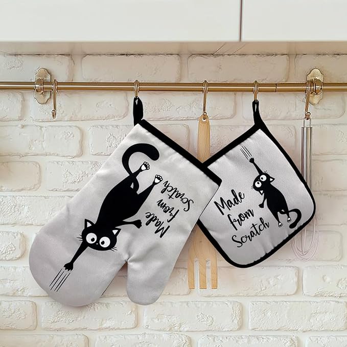 zcyhtqp, Made from Scratch, Funny Silicone Non-Slip Oven Mitts and Pot Holders Sets of 2, Cat Oven Mitts, Bake Lover Gift, Kitchen Gift for Cat Owner, Cat Mom