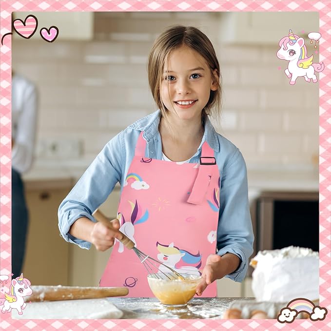 2 Pack Kids Apron, Cute Cooking Aprons, Waterproof Art Apron with Pockets, Toddler Painting Artist Apron Adjustable