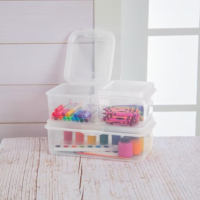 Sterilite FlipTop, Stackable Small Storage Bin with Hinging Lid, Plastic Container to Organize Desk at Home or Office, Clear, 36-Pack