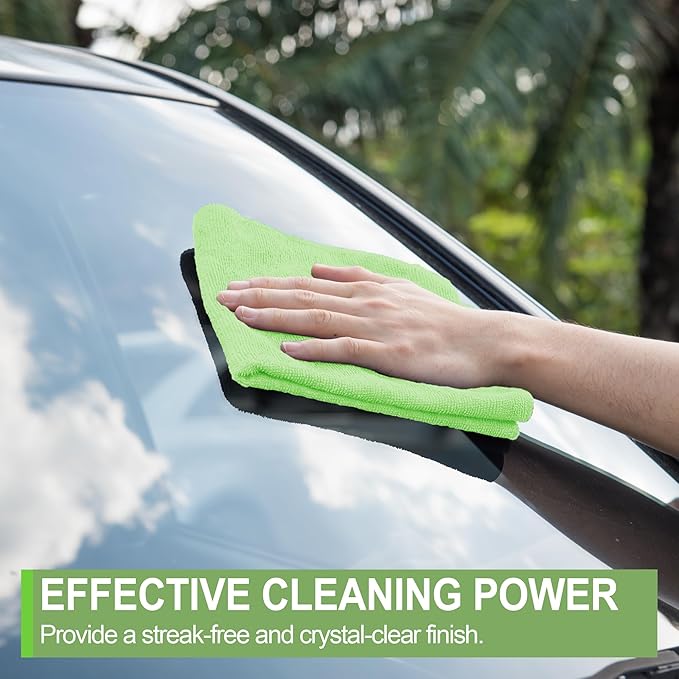 Microfiber Cleaning Cloth, 12 Pack Green Cleaning Rags,12" X 11" Lint Free Dish Towels Wash Cloths, Reusable Microfiber Towels for Home and Kitchen Bathroom Apartment Cleaning Supplies
