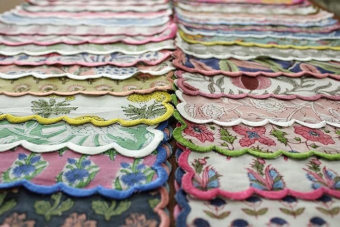 Ridhi Hand Block Print Assorted 18" x 18" (Set of 8) Embroidery Table Napkins Reusable Cotton Dinner Napkins for Weddings, Parties, Everyday Dining Gift for Spring, Easter, Valentine
