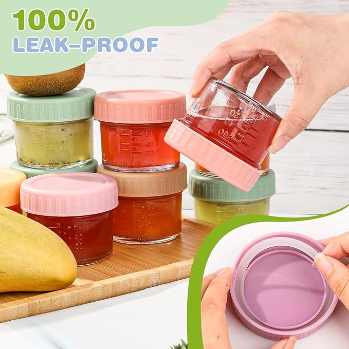 RowinsyDD 20 Pack Glass Baby Food Storage Containers, 4 oz Leakproof Baby Food Jars with Lids, Small Glass Food Containers for Infant Baby, Freezer & Microwave Safe, BPA Free