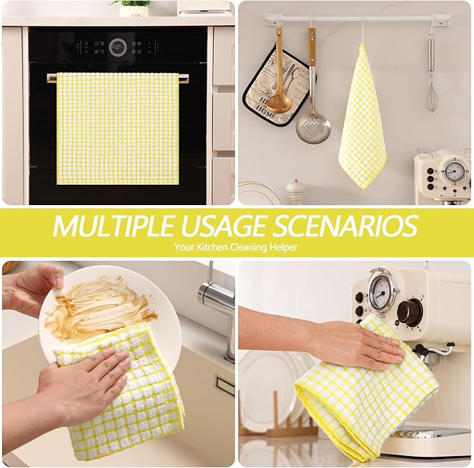 Homaxy Kitchen Towels and Dishcloths Set, 16 x 25 and 12 x 12 Inches, Set of 8 Cotton Terry Kitchen Dish Towels, Super Soft and Absorbent Dish Cloths, Yellow