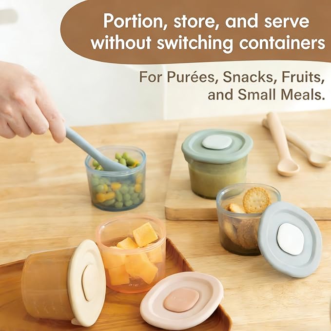 Moonkie Silicone Baby Food Containers | 8oz/4 oz Baby Food Storage Jars with Airtight Lids and A Snack Cup Lid | Freezer,Microwave and Dishwasher Safe, Reusable Baby Food Jars for Infant & Toddler