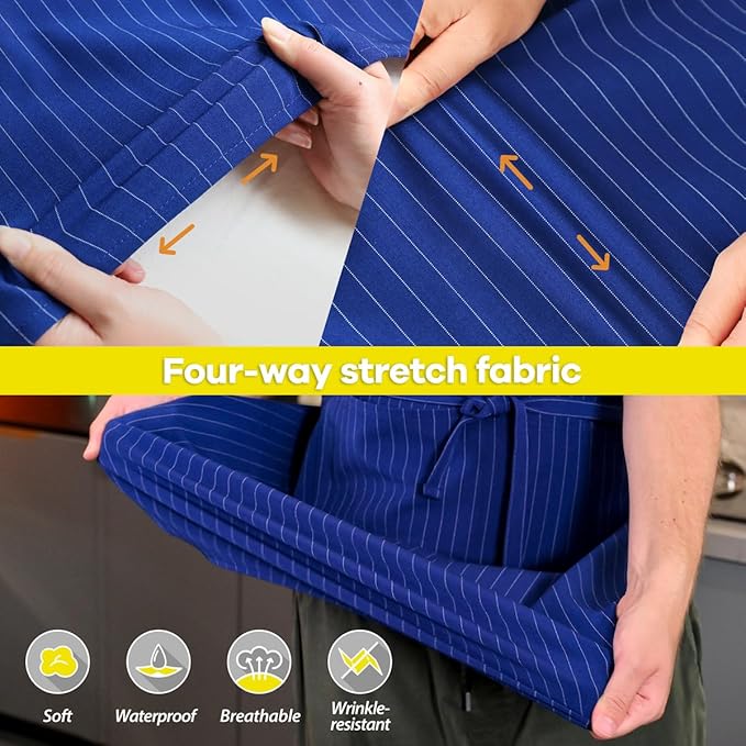 ROTANET Stripe Stretch Apron for Men Women Chef Big and Tall Large Striped Aprons with Pockets for Kitchen Cooking Waterproof