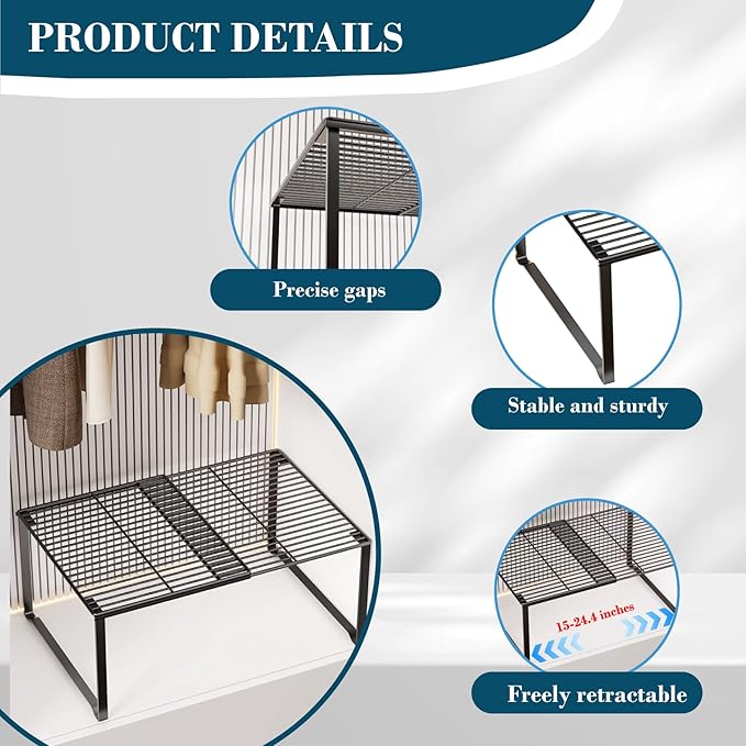 Extendable Metal Wire Shelf Organizer - Adjustable 15-24.4in Length, Stackable Storage Rack for Kitchen/Pantry/Bathroom/Shoe Cabinet/Tool Closet (1, White)
