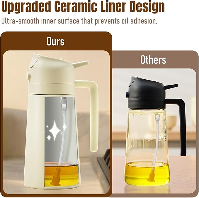 Baalaka Oil Sprayer for Cooking, Olive Oil Dispenser Bottle for Kitchen, 2 in 1 oil dispenser and oil sprayer, Stainless Steel Oil Bottles for Kitchen, Air Fryer BBQ Salad Baking (White 16oz/470 ml)