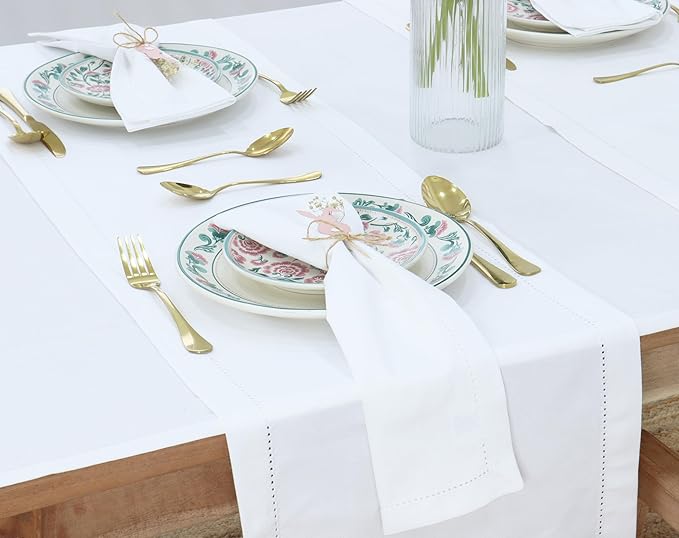 PurpleEssences Set of 12 Hemstitch Cloth Dinner Napkins 100% Cotton - Soft Durable Washable - Ideal for Wedding Spring Easter Summer - Perfect Everyday Use Table Linen 18x18 - White