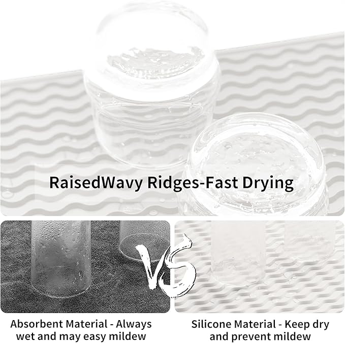 ZLR Silicone Sponge Holder & Sink Caddy Tray (6" x 12") - Narrow Dish Drying Mat for Kitchen Counter - Waterproof Soap Dispenser Organizer, Non-Slip Bathroom Vanity Tray (Milk White)