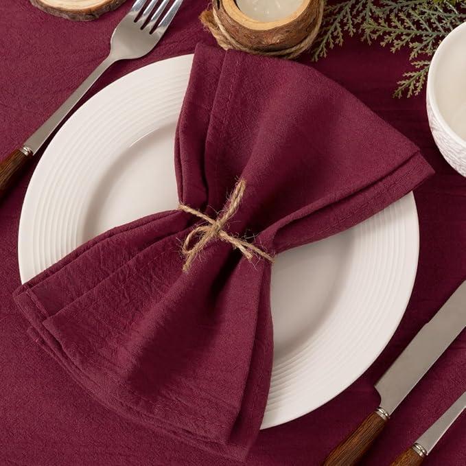 Socomi Cloth Napkins Burgundy Easter Spring Washable Reusable Bulk Linen Cotton Napkins Set of 4 17"x17" for Wedding Party Bridal Baby Shower Birthday Dining Table Decorations