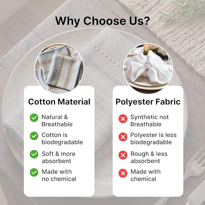 LFH Home Cotton Rich Cloth Salsa Napkin Set of 6 Washable Soft Durable Striped Table Napkins for Dining Wedding, Daily Use Reusable Eco-Friendly Napkins for Elegant Table Settings(18x18)-Grey