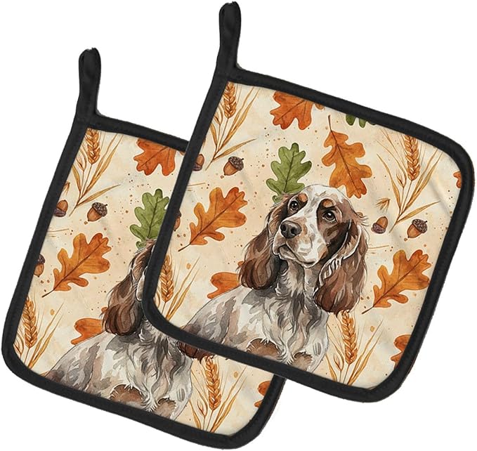 Caroline's Treasures Liver Roan English Cocker Spaniel Heirloom Fall Pair of Pot Holders Pair 7.5x7.5 Quilted Insulated Hot Pads Decorative Kitchen Gift Made in USA