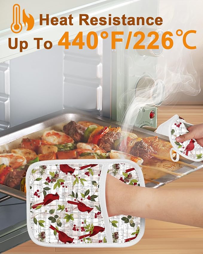 Swooflia 100% Cotton Pot Holders 2 Pack Set for Kitchen with Pockets - Cute 440°F Heat Resistant Oven Hot Pads Heavy Duty for Countertop Home Cooking Baking Microwave BBQ Bird
