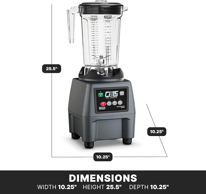 Waring Commercial CB15P Ultra Heavy Duty 3.75 HP Blender, Electric Touchpad Controls with BPA Free Copolyester 1 Gallon Container, 120V. 5-15 Phase Plug,Stainless Steel, Black