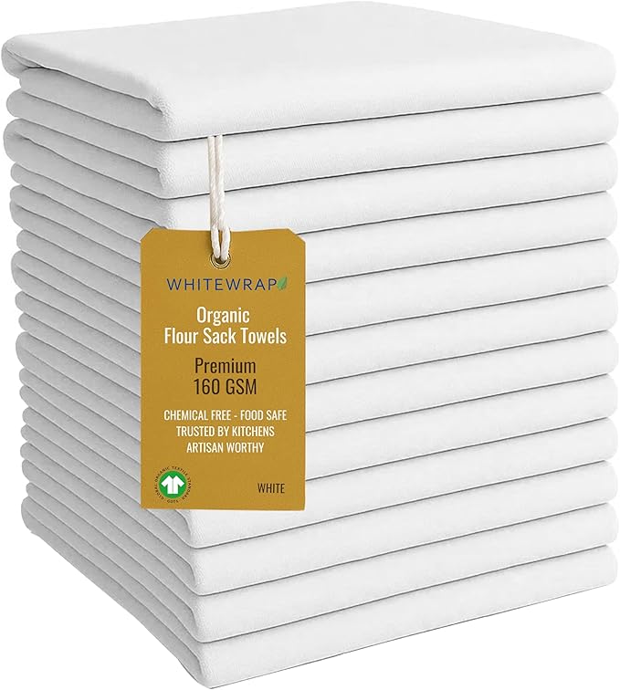 Flour Sack Towels| Towel for Crafts| Kitchen Dish Cotton Blank Towel for Embroidery|Baking Bread Proofing Linen Cover| Thick Absorbent Quick Dry| 12 Pack 18"x28" White