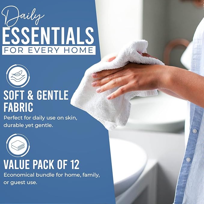 DAN RIVER 12 Pack Wash Cloths for Showering [12x12] - 100% Cotton Washcloths Premium Quality Flannel Face Cloths for Bathroom, Highly Absorbent and Soft Feel Wash Clothes, M Blue
