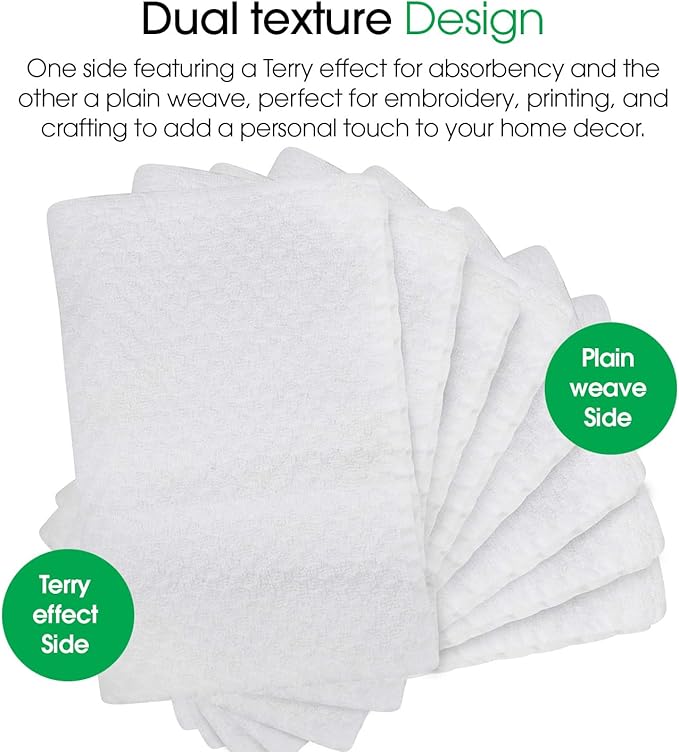 DG Collections Premium Dish Towels for Kitchen, 8 Pack, 15x25 Inch - 100% Cotton Kitchen Towels with Hanging Loop, Highly Absorbent, 400 GSM Bar Mop Cleaning Towels - White