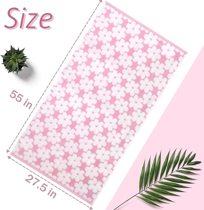 Jacquotha Pink Bath Towels Set of 2, Super Absorbent & Decorative 27.5x55 Inches, Cute Floral Jacquard Shower Towel for Bathroom Decor, Cotton
