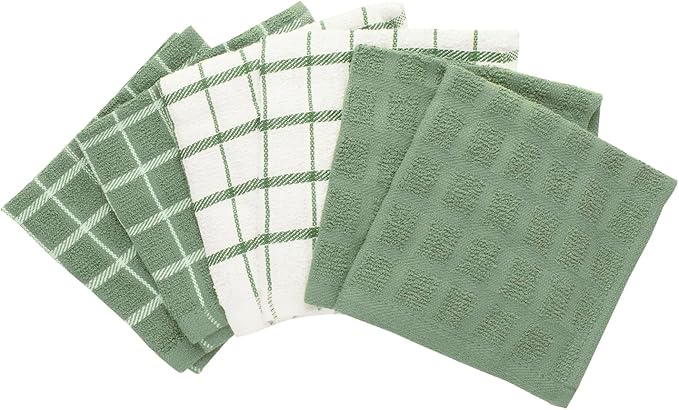 Ritz Premium Terry Check Kitchen Dish Cloths, 6-Pack, Juniper