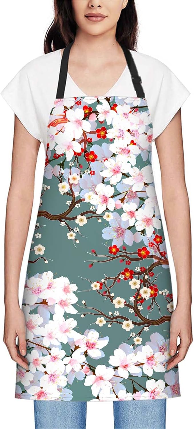 oFloral Cherry Blossoms Apron Unisex Adjustable Bib Apron Cooking Kitchen Chef Women Men Aprons for Home Kitchen, Restaurant,Coffee House,Shop,Garden