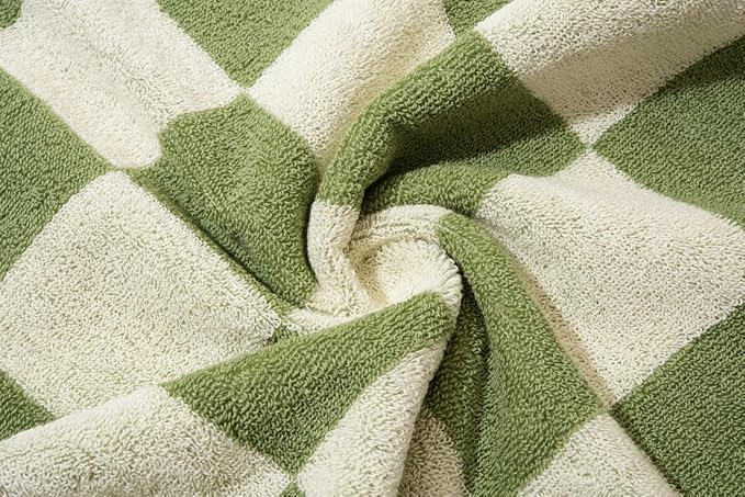 Madi-Cadi 100% Cotton Checkerboard Towels Set of 2, Farmhouse Kitchen & Guest Bathroom Towels, 13 x 29 Inches, Highly Absorbent Lint-Free Dish & Hand Towels with Double-Stitched Hems(Green)