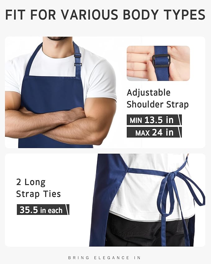 Syntus Apron for Men Women, Adjustable Cooking Kitchen Chef Aprons with 2 Pockets, Cotton/Polycotton/Polyester