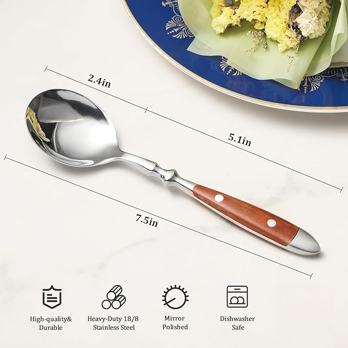 Soup Spoons，4Pcs Soup Spoons Set，Premium Stainless Steel 18/8 Spoons with Comfortable Bakelite Handle，Heavy-Weight Metal Round Spoons