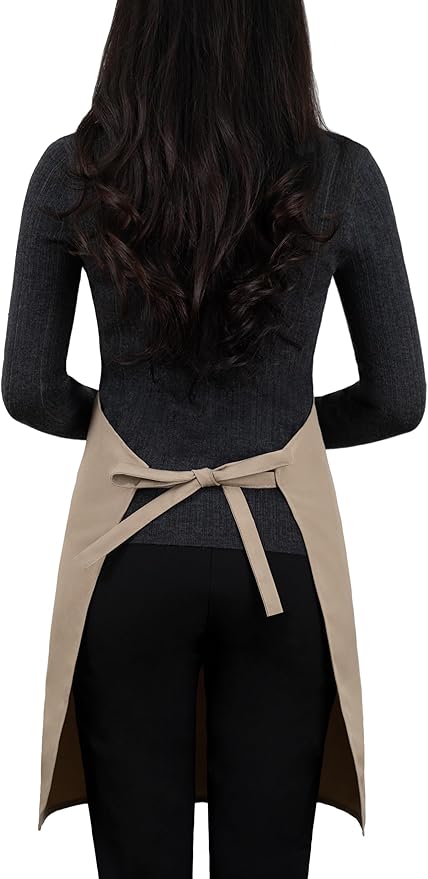 Apron for Men Women with Adjustable Straps and Large Pockets, Canvas Cotton Cooking Kitchen Chef Bib Aprons Waterproof Beige