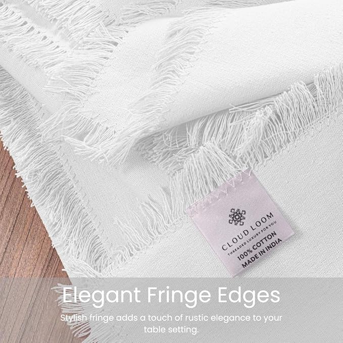 100% Cotton Cloth Dinner Napkins with Fringes Set of 6 - Large 20x20 Inches White - Soft Durable Reusable - Perfect for Dining Special Occasions Wedding Holidays Christmas
