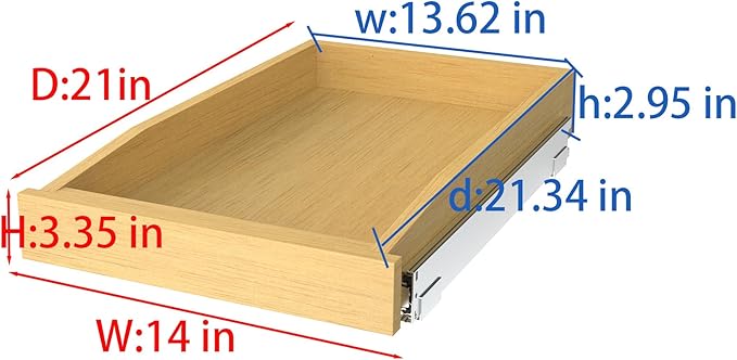 Wooden Pull out Cabinet Organizer 14" W x 21" D x 3.35" H, Heavy Duty Slide Out Drawers Pull-Out Home Organizers for Kitchen Cabinets