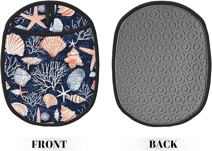 Seashell Silicone Pot Holders Set of 2, Heat Resistant up to 500°F, Non-Slip Kitchen Hot Pads with Pocket and Soft Quilted Cotton Lining for Baking, Cooking and Hot Pots