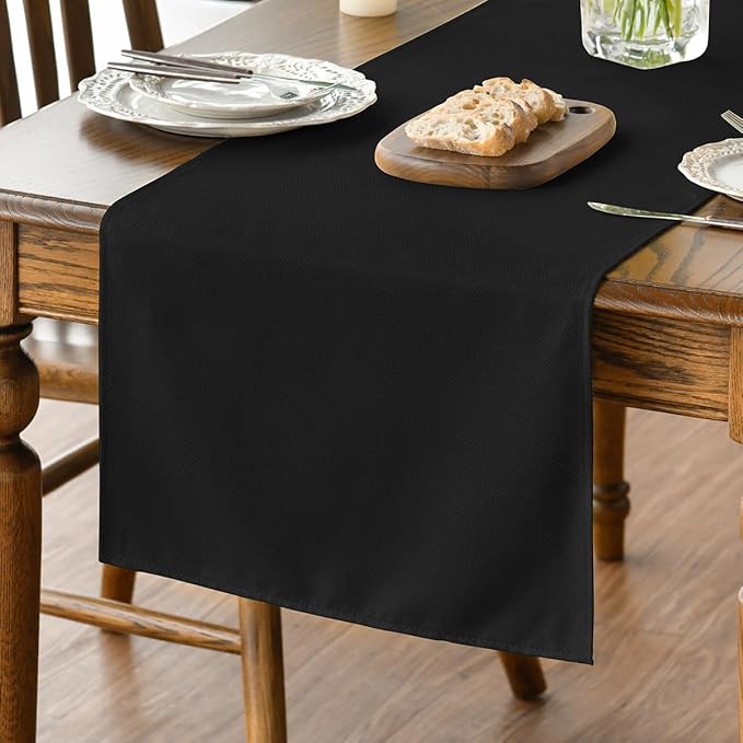 Artoid Mode Black Table Runner, Seasonal Halloween Washable Kitchen Dining Table Decoration for Home Party Decor 13x48Inch