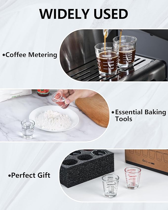 SAIAOKJ Shot Glasses Measuring Cup Set 6 Pack Espresso Shot Glasses Liquid Heavy Glass 26-Incremental Measurement 1 OZ,2 TBS,6 TSP,30 ML Kitchen Tools(Red)