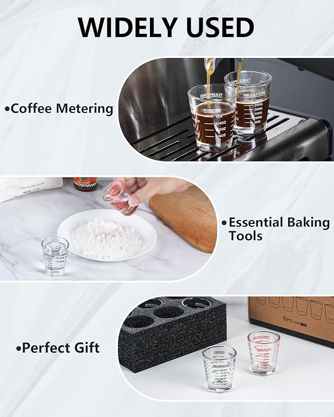 SAIAOKJ Shot Glasses Measuring Cup Set 6 Pack Espresso Shot Glasses Liquid Heavy Glass 26-Incremental Measurement 1 OZ, 2 TBS, 6 TSP, 30 ML Kitchen Tools(White)
