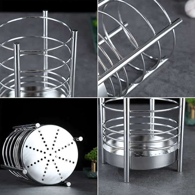 Kitchen Utensil Holder for Kitchen Counter, Stainless Steel Utensil Crocks, Utensil Storage Caddy Organizer, Cooking Utensil Holder, kitchen tools, Easy Cleaning (Silver/7.4''x5.2'')