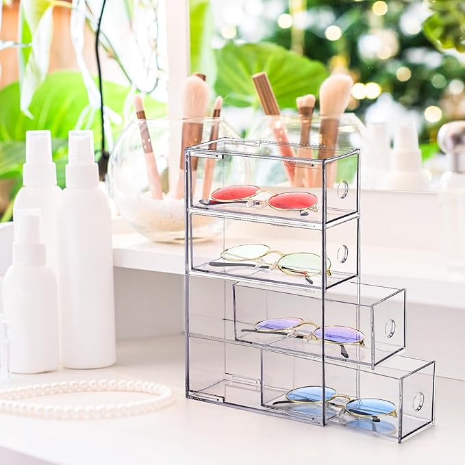 2 Pack Acrylic Storage Drawer Organizer, Dustproof Pen and Marker Storage Organizer for Desk, Clear Makeup Drawer Organizers with 8 Drawers for Art Crafts, Marker, Countertop