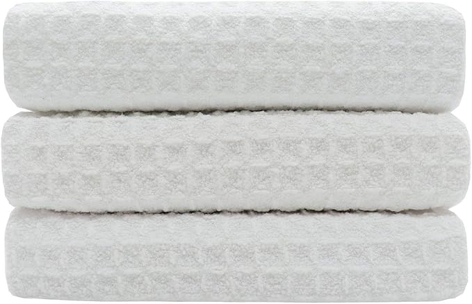Waffle Weave Kitchen Towels Thick Microfiber Dish Drying Towels Absorbent Tea Towels Hand Towel Lint Free 16Inch x 24Inch 3 Pack White