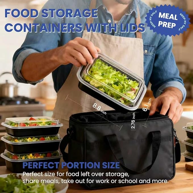38oz 50 Pack Meal Prep Containers Reusable, Disposable Food To Go Containers with Lids BPA Free, Microwave/Dishwasher/Freezer Safe Take Out Containers for Holiday Leftovers