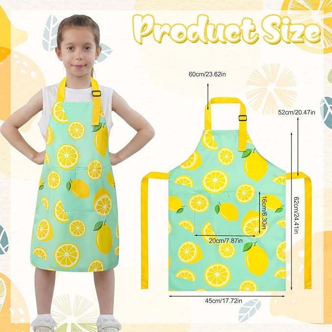 2 Pack Kids Apron, Cute Cooking Aprons, Waterproof Art Apron with Pockets, Toddler Painting Artist Apron Adjustable
