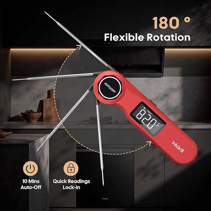 Rechargeable 0.5 Sec Reading Instant Read Meat Thermometer for Cooking, Digital Food Thermometer with High Precision Sensor, 1.42" Big Screen Waterproof Magnetic Meat Thermometer for Steak Fry Candy