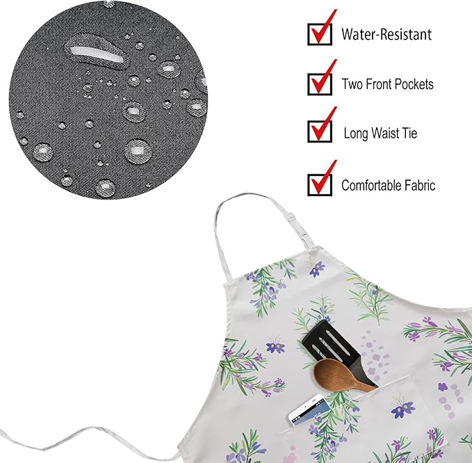 ZiQilin Adjustable Waterproof Kitchen Apron for Women with 2 Pockets Cooking Chef Apron Gardening Funny BBQ Aprons for Men