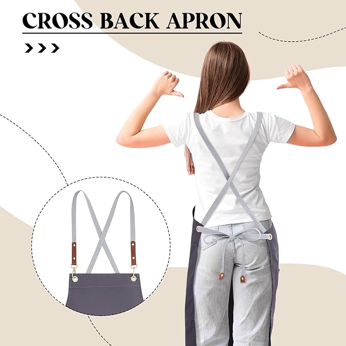Crossback Pottery Apron Split Leg with Large Pocket Canvas Apron with Adjustable Strap for Art Garden Nail Tech Hairstylist