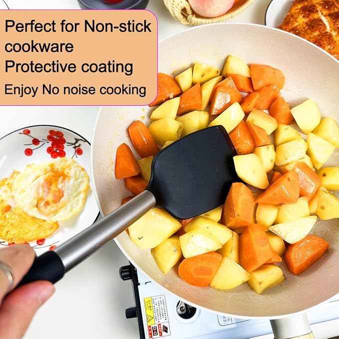 KLAQQED 5Pcs Silicone Spatula Heat Resistant Long Large Spatulas Set for Nonstick Cookware, Rubber Pancake Fish Turner Spatula for Kitchen Use Silicone Cooking Kitchen Utensils Set Black